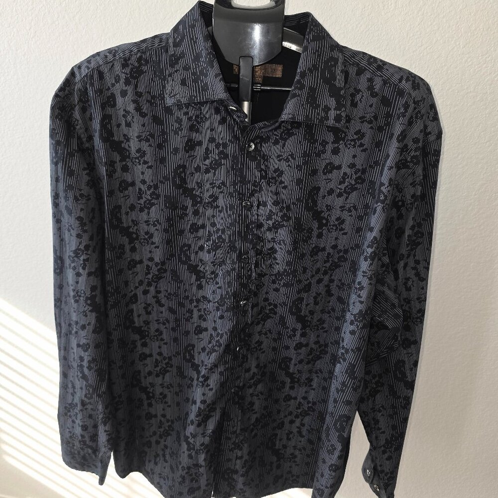BLUE PRONTO UOMO MEN SIZE 3X 100% COTTON BLACK AND GRAY LONG SLEEVE SHIRT